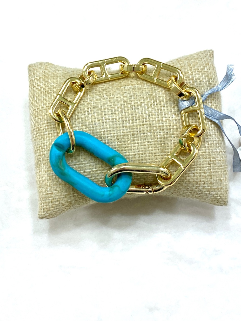 Denis & Charles RUSH Chunky Gold Mariner Chain Bracelet Turquoise Link NWT